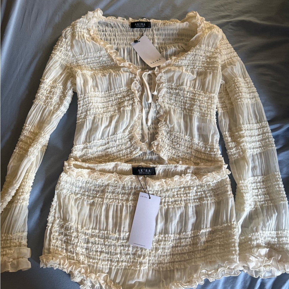 AKIRA Ivory Textured Ruffle Ensemble